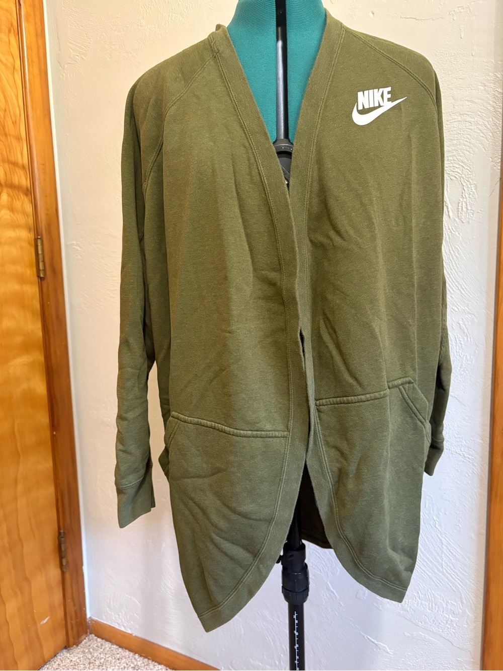 Nike Olive Green Open-Front Bomber Cardigan Jacket